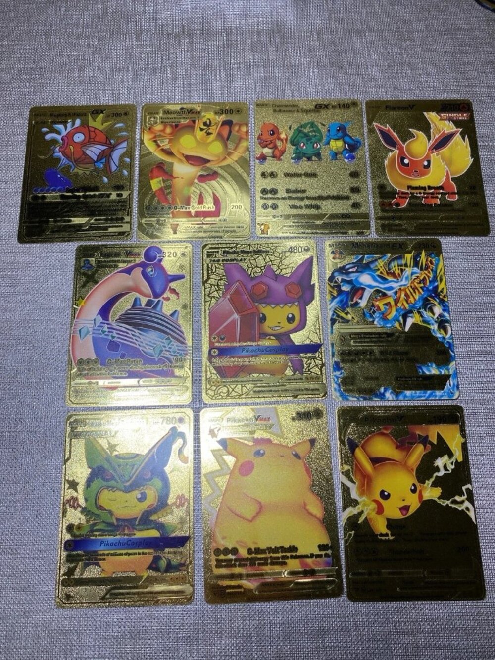 Custom Gold Pokemon Cards Lot Pikachu Charizard Mew VMAX GX Metal Style
